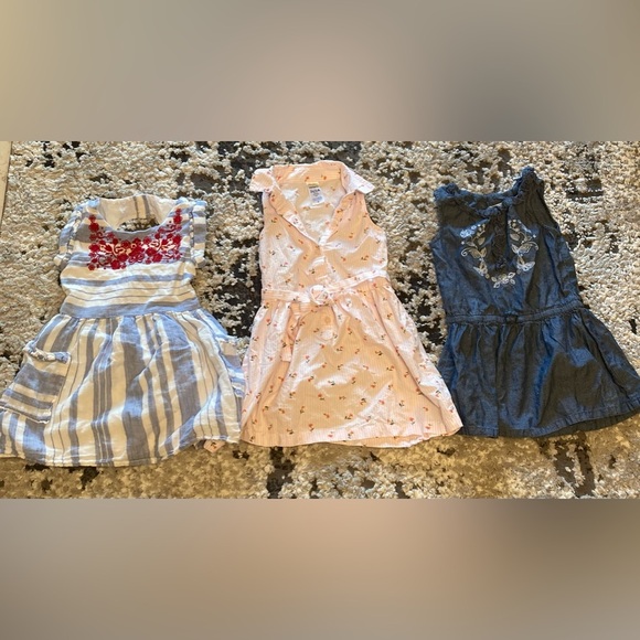 Lot Of (3) Baby Girl Summer Dresses Sz 2T Carter Child Place Pink Blue EUC